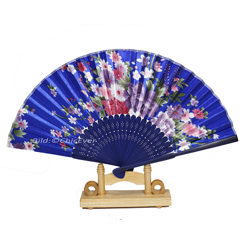 Fächer Handfächer Bambus Seide blau Blumen 6991 - zum Schließen ins Bild klicken